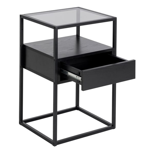 Furniture To Go Randolf Bedside Table in Black with Smoked Glass