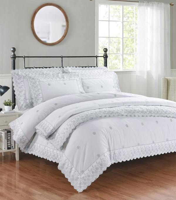 Gabrielle White/Silver Bedspread Set 254x254cm