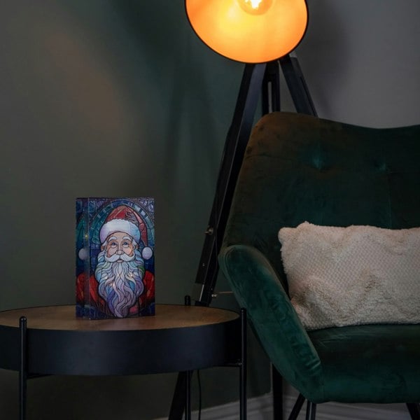 Samuel Alexander 21cm Battery Operated Double Sided Stained Glass Santa Decoration with LEDs