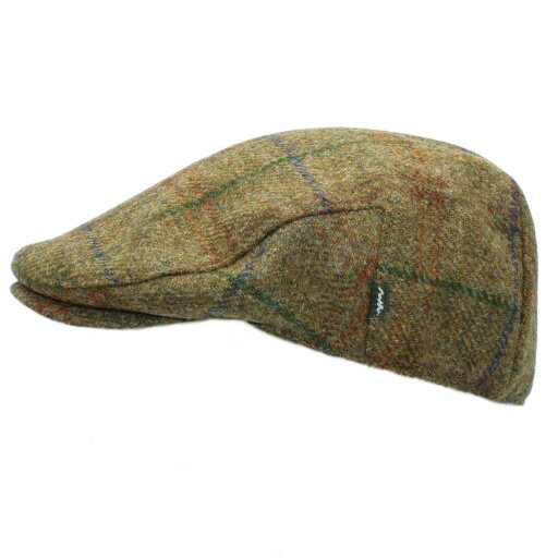 Heather Hats & Accessories British Tweed Wool Flat Cap, Satin Lining, Outdoor Wear, Barleyfield Olive