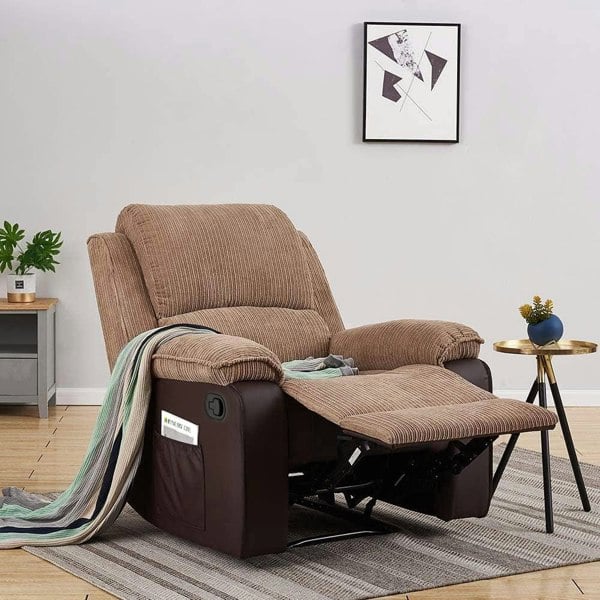 Preston Jumbo Cord Manual Recliner Armchair in Brown