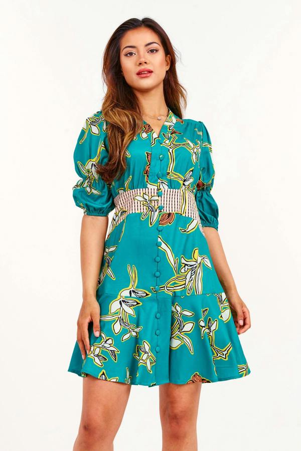 LuvForever Green Floral Ruffle Mini Dress