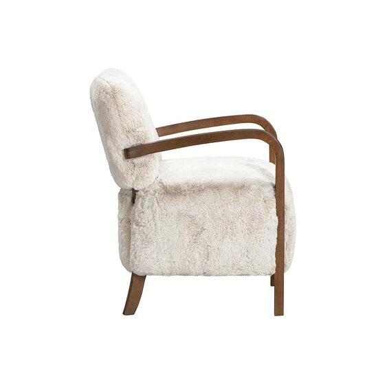 Wyld Haus Luna Cosy Upholstered Natural Faux Shearling and Wood Cosy Accent Armchair