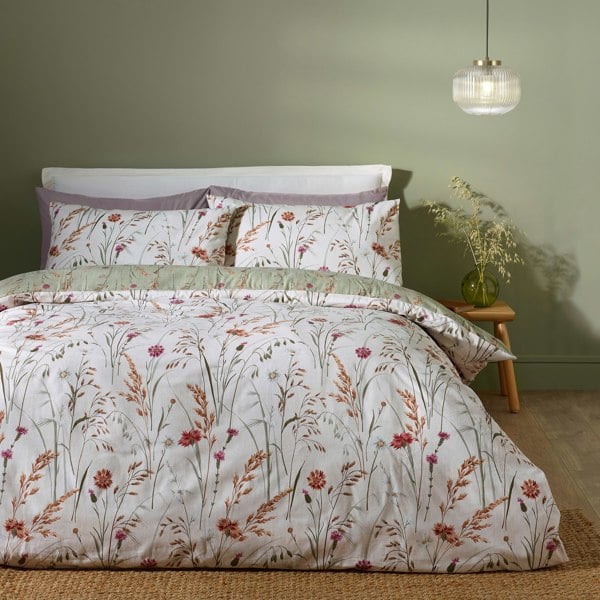 Catherine Lansfield Brushed Grasmere Floral Cotton Reversible Duvet Cover Set Green