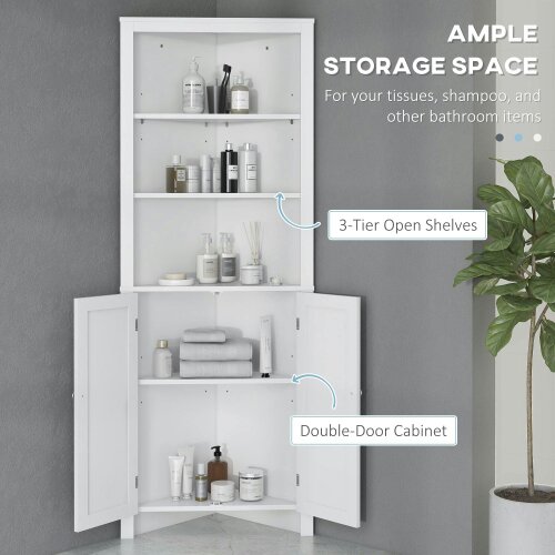 Wyld Haus Dotre Corner Bathroom Storage Cabinet With Cupboard And 3 Tier Shelves White