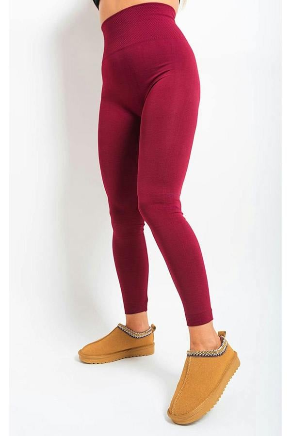 Elaine High Waist Tummy Compression Slimming Leggings - Wine
