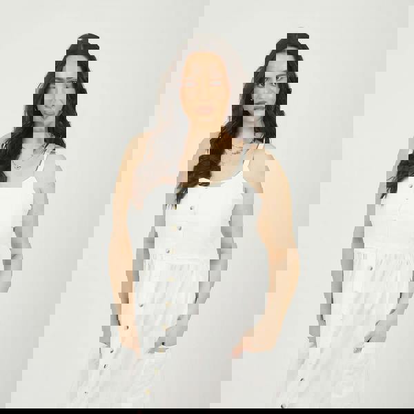 Brave Soul White Plus Button Down Trappy Midi Dress - White Image 3