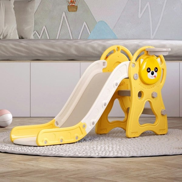 Toddler Slide with Basketball Hoop for Indoor Outdoor Swing & Slide Living and Home Yellow and Beige