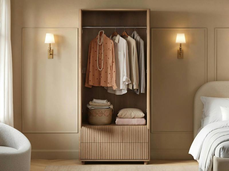 SOLACE+CO Velmor Ribbed Double Wardrobe with Drawers Oak