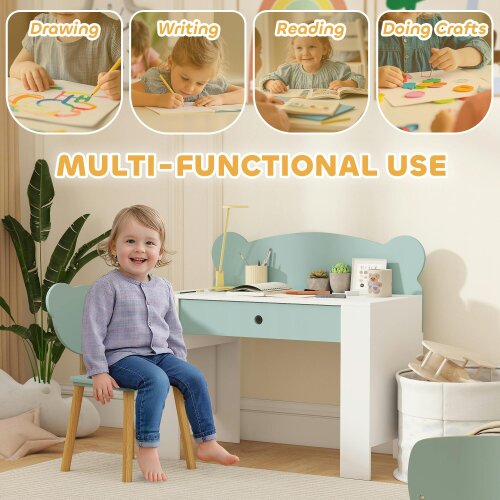 AIYAPLAY Kids Desk and Chair Set, Children Writing Table with Drawer