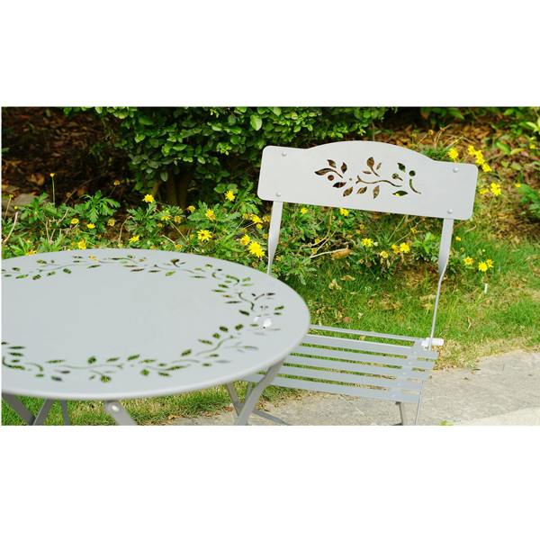 Gr8 Garden 3 Piece Grey Metal Garden Bistro Set with Leaf Design