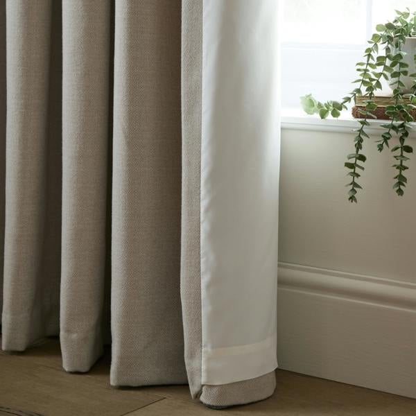 Catherine Lansfield Brushed Texture Ruffle Top Lined Pencil Pleat Curtains Natural