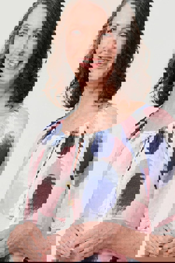 Pink | Printed Lace Trim Tassel Front Blouse
