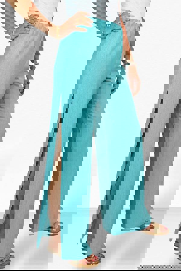 Paulo Due Women's Linen Look Wide Leg Split Hem Trousers