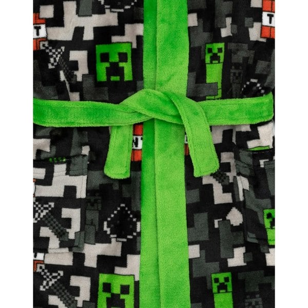 Minecraft Boys Creeper TNT Dressing Gown - Black/Green/Grey