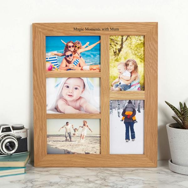 MijMoj Design Personalised Solid Oak Five Aperture Picture Frame - For 6x4" Photos