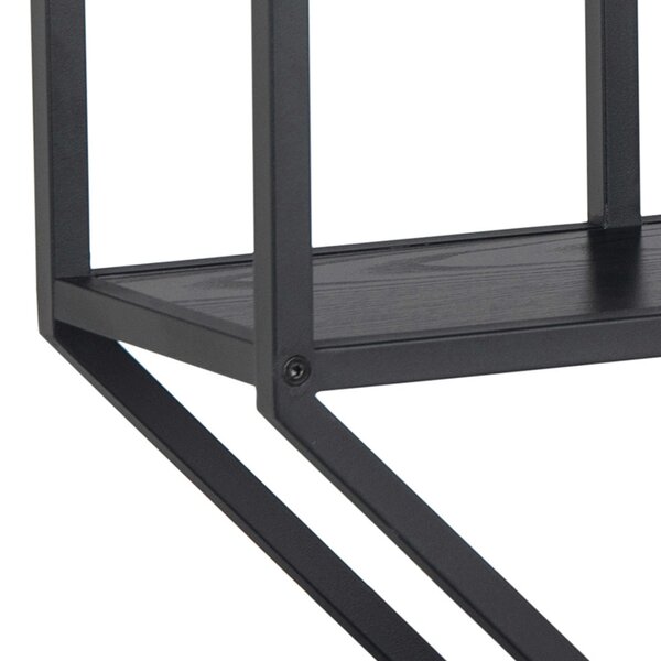 Wyld Haus El Paso Black Metal Octagonal Wall Shelf 4 Black Wooden Shelves