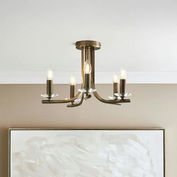 Pagazzi Lighting Morden 5 Light Antique Brass Semi Flush Ceiling Light
