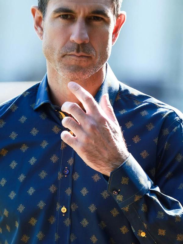 TALISMAN MOSAIC PRINT MEN'S LONG SLEEVE SATIN COTTON SHIRT - Claudio Lugli Shirts