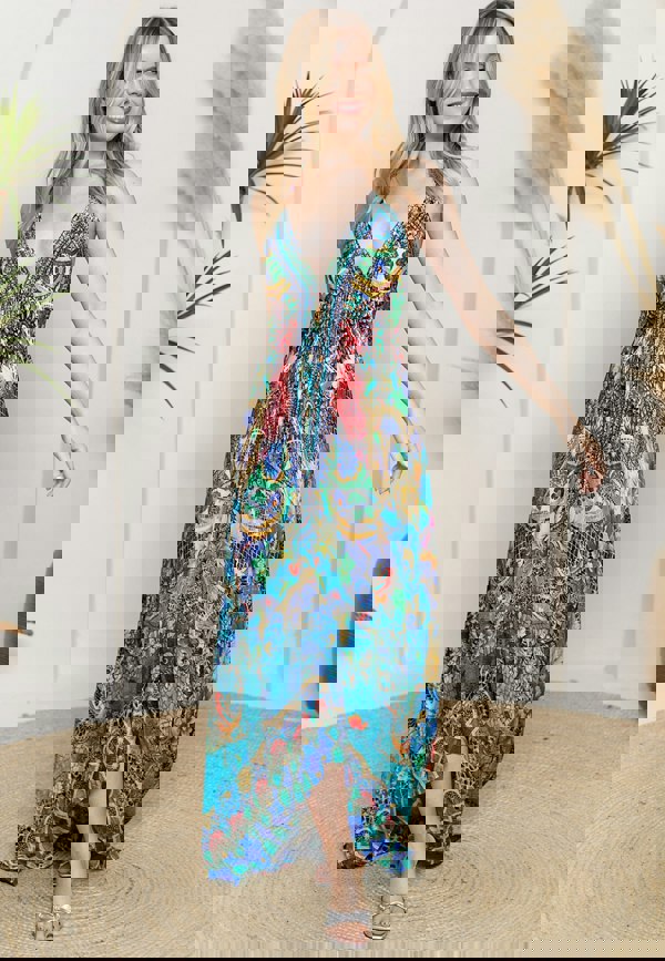 ANGELEYE Deluxe Luxurious Viscose Crepe Maxi Beach Dress in Premium Tropical Print - Multicolour