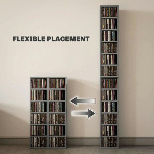 Bobobiy Set of 2 CD Media Display Shelf Unit Tower Rack with Adjustable Shelves, High Gloss Grey