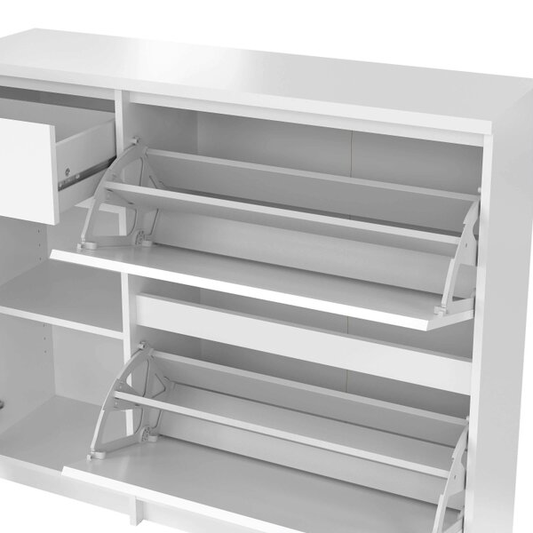 Wyld Haus Budapest White Wooden Shoe Cabinet 3 Doors 1 Drawer