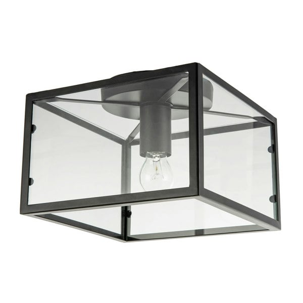 Industrial Square Box Matte Black Ceiling Light with Clear Glass Sides Image 1