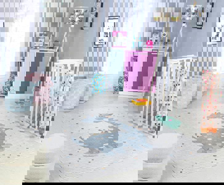 Livabliss Lillian-Kids Beige Blue Orange Grey Washable Rug for Children's Rooms