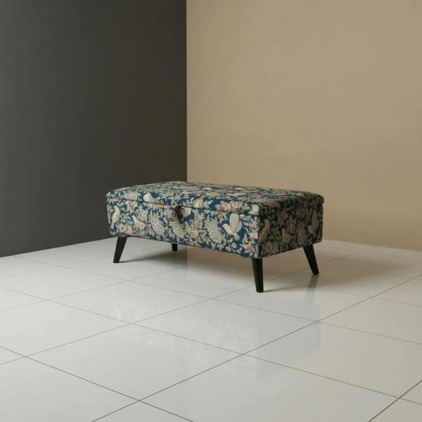 Durable solid wood frame patterned ottoman for bedroom or hallway seating