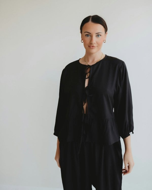Blake Black Tie Front Top - image 1