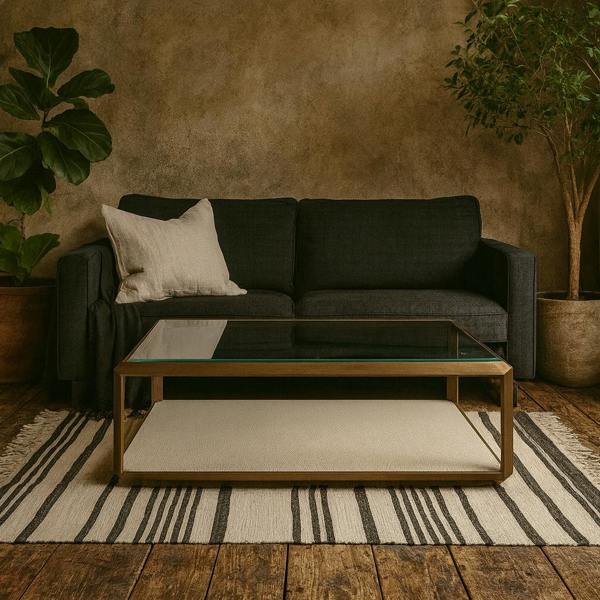 Wyld Haus Klain Brass and Ivory Shagreen Glass Top Coffee Table