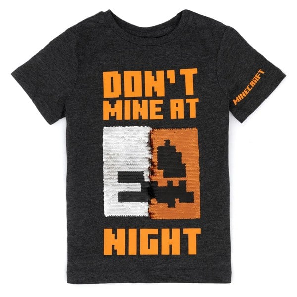 Minecraft Childrens/Kids Don´t Mine At Night Sequin Flip T-Shirt - Black/Orange