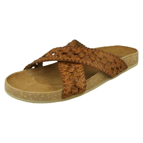 Down to Earth Ladies Down To Earth Leather X Strap Mule Sandals F00429