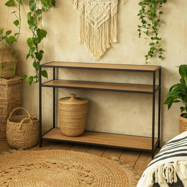 Wyld Haus El Paso Black Metal and Wild Oak Veneer Console Table 2 Shelves