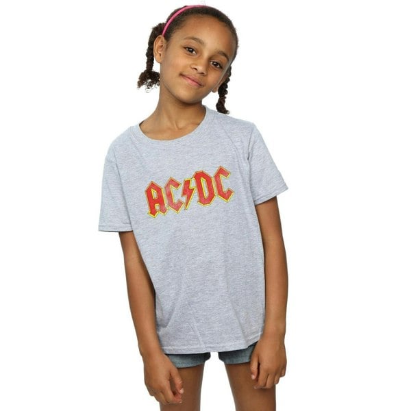 AC/DC Girls Distressed Logo Cotton T-Shirt - Sports Grey