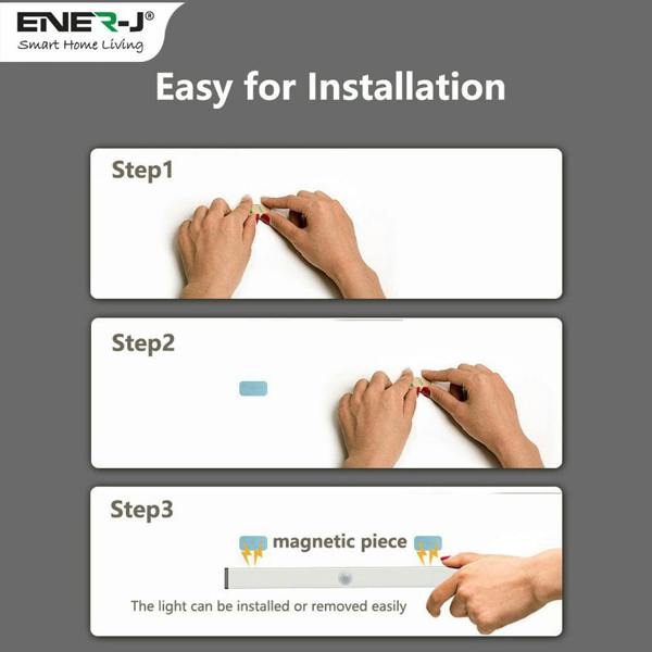 ENER-J Pack of 2 Rechargeable Motion Sensor Cabinet Lights, 10 LED with 2 Switch Modes, USB Charging, for Kitchen Wardrobe Closet