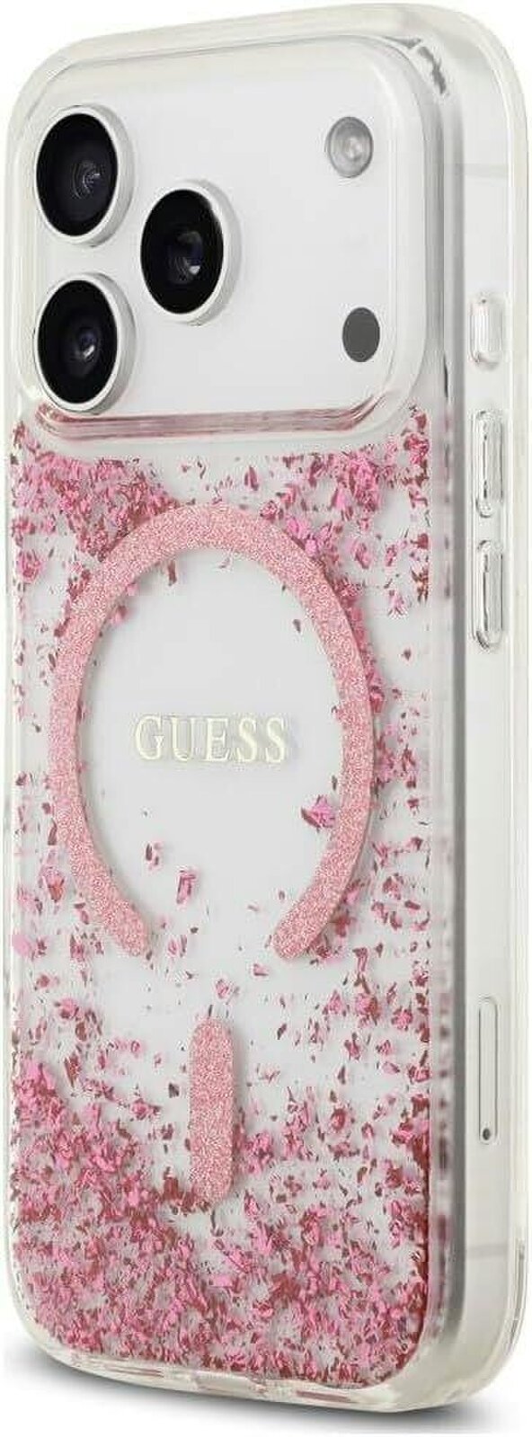 Guess Resin Bottom Glitter Case with MagSafe for iPhone 17/18 Pro 6.3" Clear Pink - GUHMP18LRGRGEP