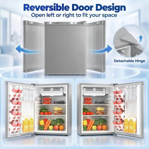 73 L Mini Fridge with Chiller Box, Single Door Compact Refrigerator, Adjustable Thermostat, Reversible Door, Grey
