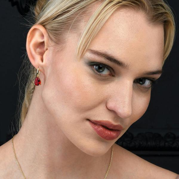 namana Gold Plated Red Pear Drop Earrings