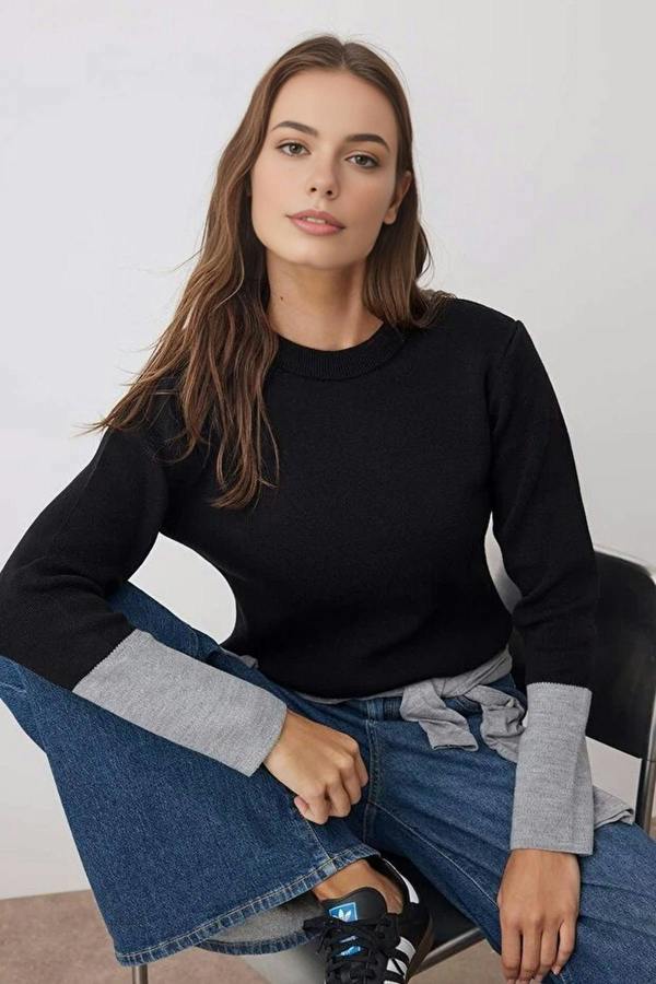 WOVCOR Color Blocking Knit Sweater
