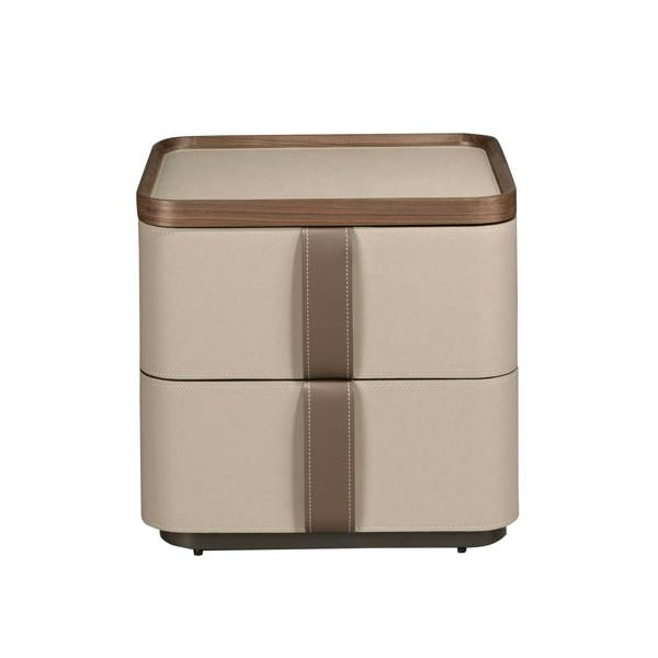 Angel Cerdá Leatherette bedside table, walnut and polished steel base 7204