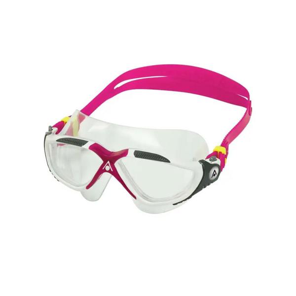 Aqua Sphere Vista pink white swim goggles with durable plexisol lens