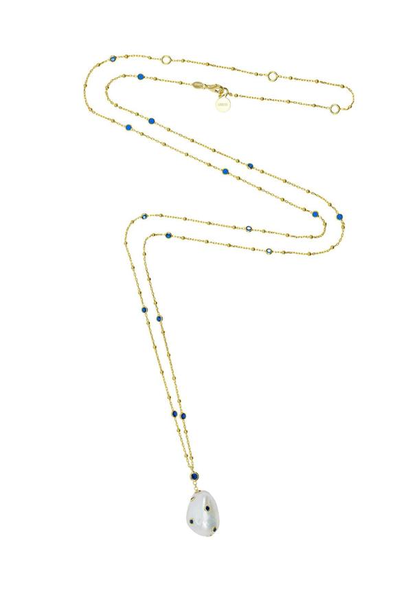Latelita Polka Dot Baroque Pearl Long Necklace Gold Sapphire