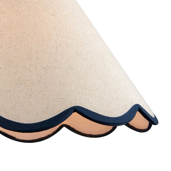 Scallop Edge Natural Textured Linen Coolie Lamp Shade with Navy Trims Image 8
