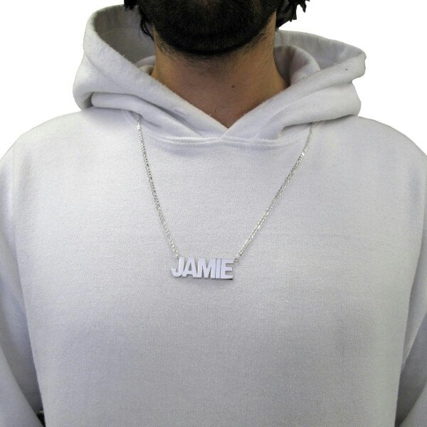 Christopher James of London Sterling Silver Mens Block Style Large Personalised Name Necklace