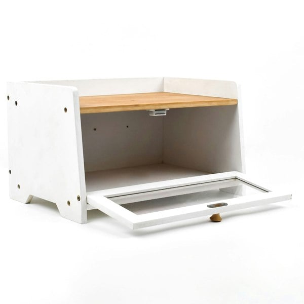 Maison des Cadeaux White Bamboo Single-Layer Bread Bin with Top Shelf