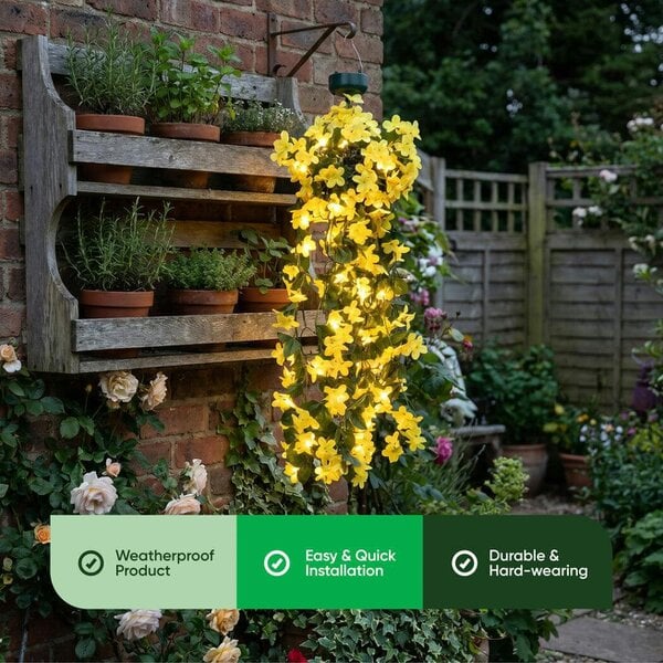 Gardenwize Solar Hanging Primrose Flower Lights – Yellow 30 LED Garden Lights