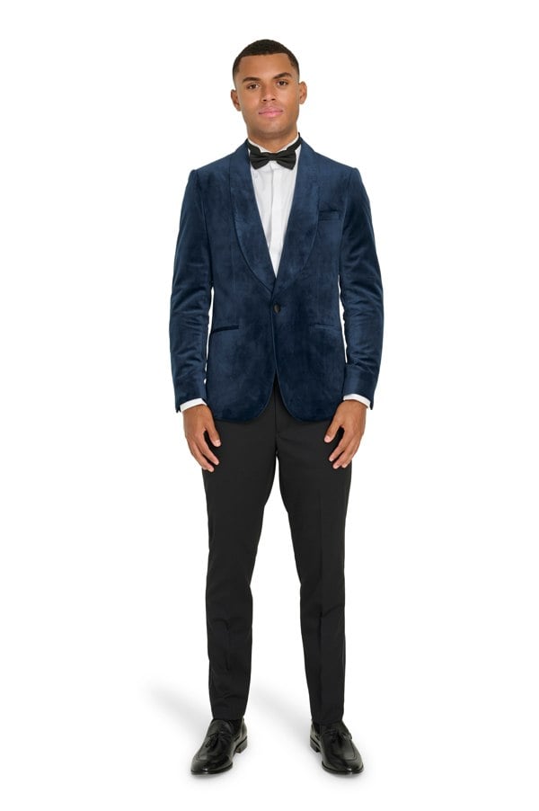 Harry Brown London Leo Velvet Tuxedo Dinner Jacket with Shawl Lapel Detail - Navy
