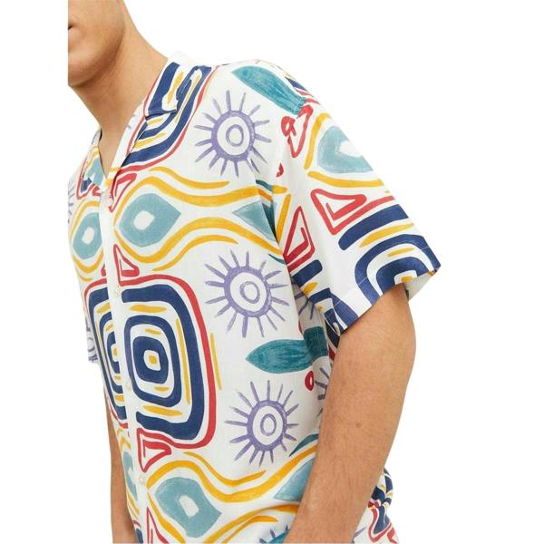 Jack And Jones Mens Mosaic Regular Shirt - Cloud Dancer Print - 