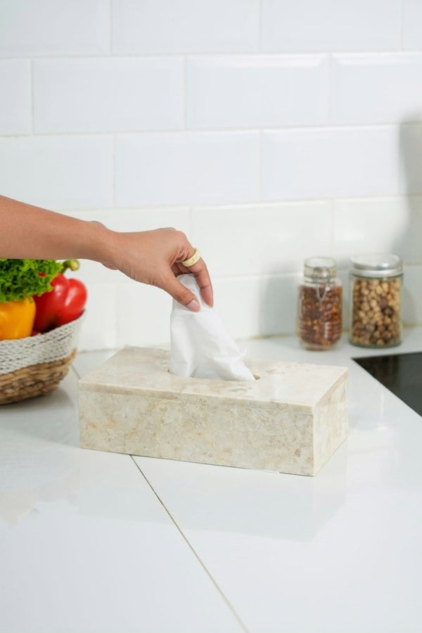 Beige marble tissue box cover lifestyle genuine stone bathroom
